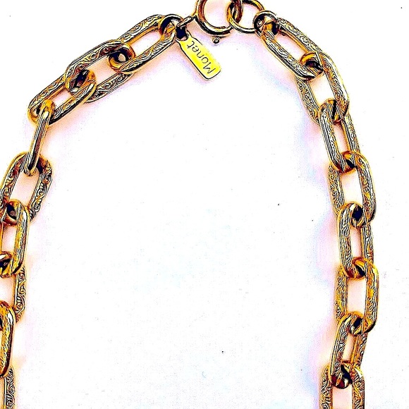 GOLD PAPER CLIP NECKLACE CHAIN 24” ENGRAVED 1/2” x 1/4” LINKS NEW VINTAGE ETCHED - Picture 10 of 10